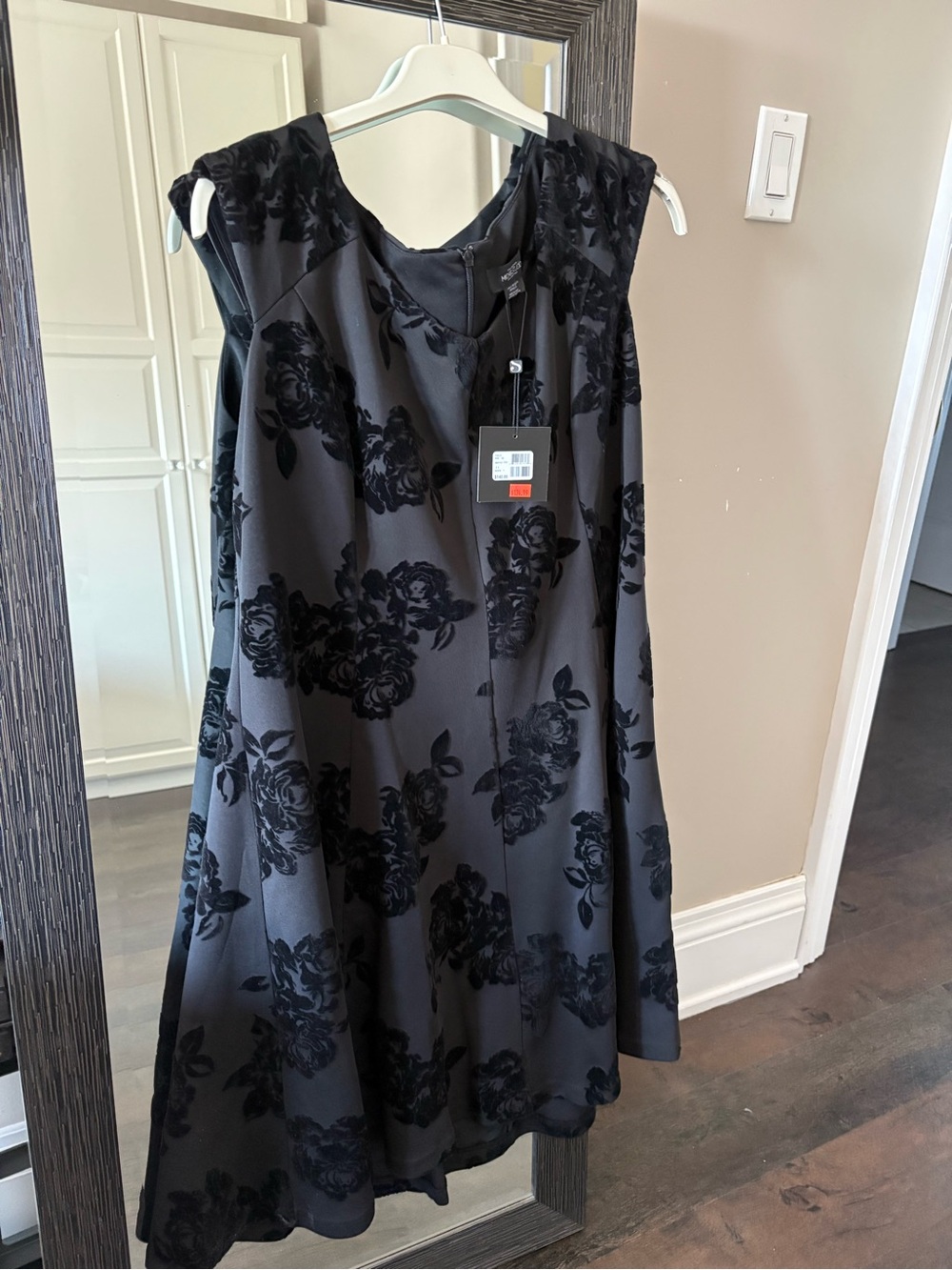 Black Floral Velvet-Print Midi Dress